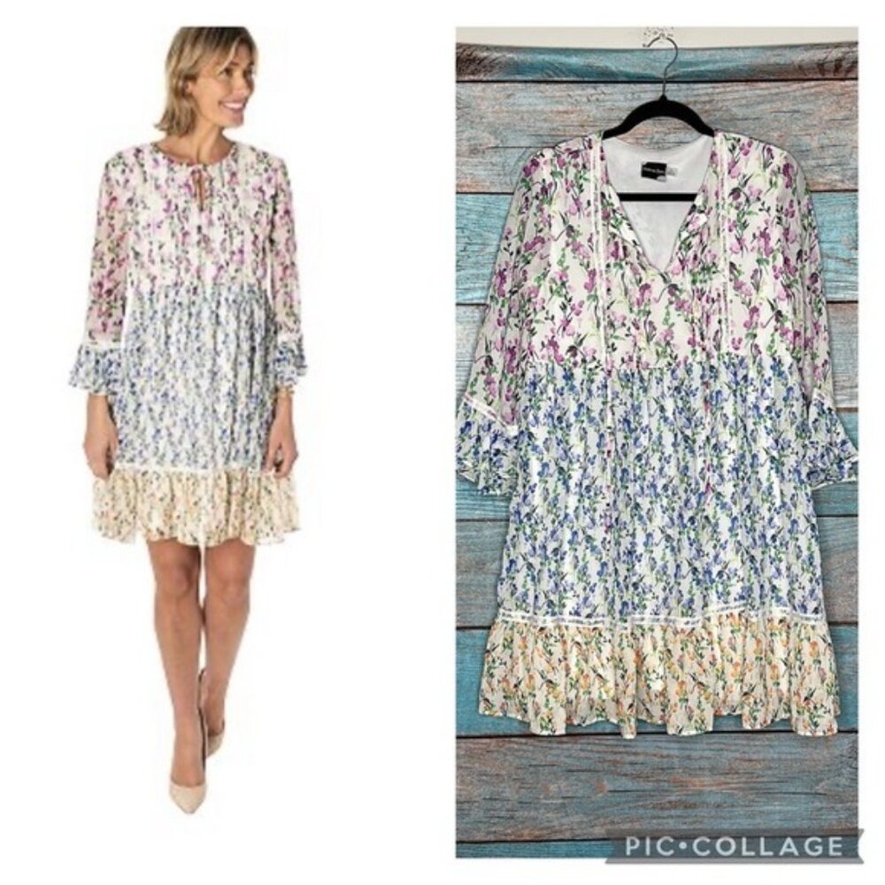 Maison Tara Mixed Floral Peasant Dress Size 4 Tiered Romantic Cottagecore Fairy